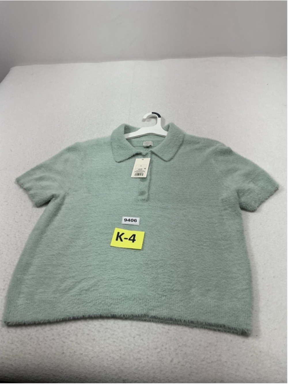Womans NWT A New Day Short Sleeve Pullover 1/4 Button Sweater Large Mint Green